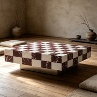 Table basse en marbre carré rouge et blanc de luxe Centurymosaic, table à thé en pierre à damier avec base en métal pour hôtel, salon