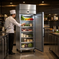 Réfrigérateur vertical commercial à porte simple en acier inoxydable avec roulettes pour bistro