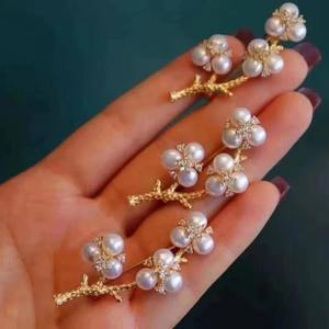 Colección Otoño Invierno, Joyería de Agua Dulce Natural de Zhuji, Broche de Oro Doble Flor de Fu R Li, Elegante - Product Image 3