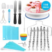 Professionelles 137-teiliges Tortendrehteller-Set mit Kuchendekorations-Set, Backutensilien, Spritztüllen & Spritzbeuteln für Anfänger