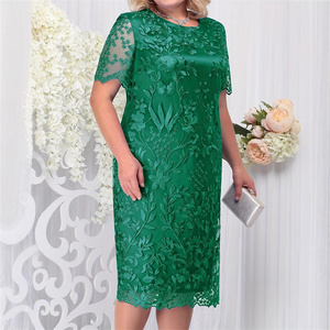 <span class=keywords><strong>Personalizzato</strong></span> Oem Plus Size <span class=keywords><strong>ricamato</strong></span> in pizzo manica corta sottile abiti formali africani per <span class=keywords><strong>abbigliamento</strong></span> donna - Product Image 4