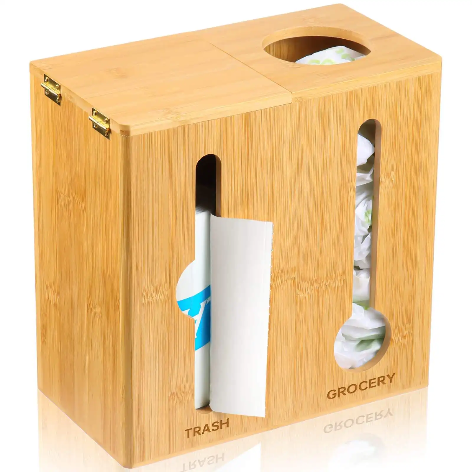 木製ゴミ箱ホルダーディスペンサー竹ビニール袋ホルダーウォールマウント用ゴミ箱食料品バッグホルダー