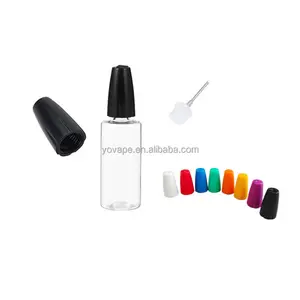 Hot sale squeezable 10ml 15ml 20ml 30ml child proof clear PET stainless steel 304 metal CRC cap needle tip nose plastic bottle