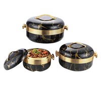 Lot de 3 récipients alimentaires isothermes avec couvercle verrouillable, 1L, 2L, 3.5L, intérieur en acier inoxydable, bande dorée large, design marbre, pour service buffet
