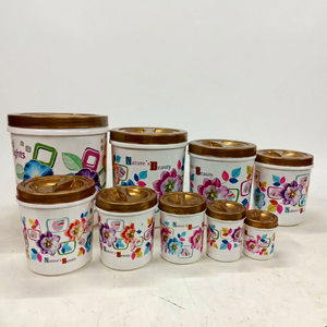 Ensemble de 9 pots de rangement de cuisine multi-tailles Anax Flora Luxe, ensemble de contenants hermétiques pour garde-manger Royal Blossom - Product Image 1