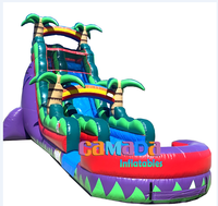Toboggan aquatique gonflable géant commercial à succès pour adultes, château gonflable avec toboggan palmier, protection UV, ignifuge