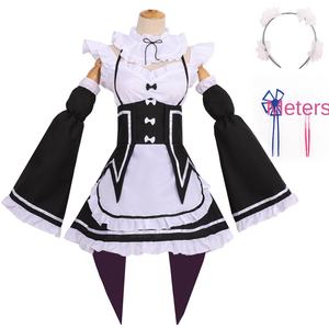 Costume d'anime L Starting New Life in Another World, costume de cosplay d'Halloween, tenue de <span class=keywords><strong>femme</strong></span> de chambre grande taille, costume de scène Ram et Rem - Product Image 6