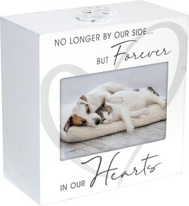 Urna Conmemorativa Blanca para Mascotas, Siempre en Nuestros Corazones, 3.5x5 Pulgadas, Impresión en Cuatro Lados con Huella de Pata, Logotipo Personalizado Extraíble - Product Image 1