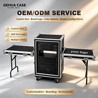 Flight case professionnel en aluminium GEHUA à trois portes, monocouche, 6U/8U/10U/12U/14U/16U/18U+4U pour microphone, mixeur et amplificateur