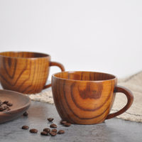 Mug à café en bois de jujube massif avec poignée ergonomique, capacité de 300 ml, tasse à eau isolée anti-brûlure pour le bureau et la maison