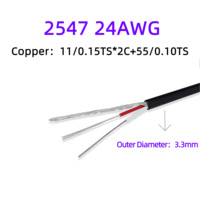 Kabel Tembaga Berlapis Timah 2 Inti 2547 24AWG 26AWG 28AWG Anti-Interferensi dengan Selubung PVC RoHS untuk Penggunaan Elektronik Warna Hitam