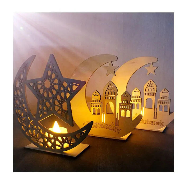 Wholesale Ramadan Lamp Eid Mubarak Wooden Decor Ramadan Wooden Plaque Ornament for Table Decor Craft Art