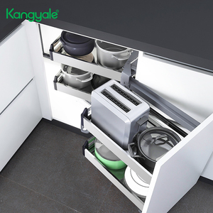 Gabinete Base de Cocina Lazy Susan Organizador de Almacenamiento Deslizante de Acero Inoxidable Cesta Esquina Persiana Universal Extraíble - Product Image 1