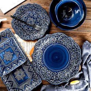 Service de vaisselle en céramique de style baroque vintage, plateau de service à steak en porcelaine, plateau à salade et à dessert, bol à soupe, vaisselle de restaurant - Product Image 3