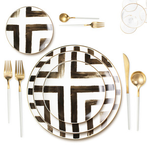 Ensemble <span class=keywords><strong>complet</strong></span> de vaisselle en porcelaine, Design personnalisé en céramique et en grès rayé - Product Image 1