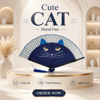 Éventails pliants en bambou FAREA élégants de 21 cm, éventails pliants classiques chinois en tissu pour la danse, éventails pour chat pour décorations de fête, peints à la main