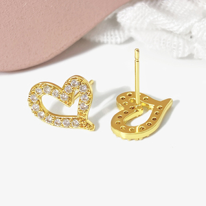 Wholesale Price 18K Gold Plated Waterproof Cubic Zirconia Heart <b>Stud</b> <b>Earrings</b> for Women Valentine's Day Gifts - Product Image 3