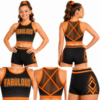 Set Rok dan Bra Bertali Silang Punggung Berhias Rhinestone Mewah untuk Latihan Cheerleading, Profesional untuk Tim All Star