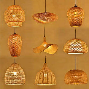Lampadario E27 in Stile Retrò Pastorale, Creativo e Personalizzato, con Paralume in Bambù Intrecciato e Rattan, per Ristoranti - Product Image 1