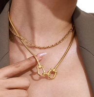 Collier ras de cou vintage pour femme, plaqué or 18 carats PVD, acier inoxydable, étanche, chaîne serpent, deux sabots de cheval en forme de U, cadeau pour femme