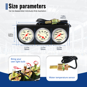 Nuevo <span class=keywords><strong>Kit</strong></span> Universal Wenle de 3 Indicadores de 12V/24V y 52mm con Presión de Aceite 0-100psi, Temperatura del Agua 130-280 y Voltímetro para Automóvil - Product Image 5