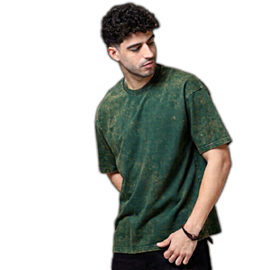 Camiseta de Manga Corta para Hombre, Cuello Redondo, Corte Regular, Color Sólido, Algodón Lavado, Estilo Casual, Tejido Jersey Transpirable - Product Image 1