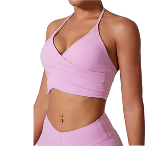 Women's Deep-V Shaped High Stretch Breathable Gym Sports <b>Bra</b> Backless Workout <b>Bra</b> with Removable Padding OEM Design - Product Image 1