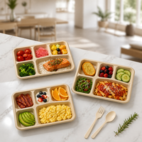 Barquette alimentaire jetable en bagasse à 5 compartiments pour la restauration, vente en gros