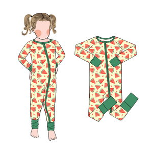 Vente en gros de haute qualité imprimé pastèque bambou filles Ykk fermeture éclair manches longues barboteuse pour enfants - Product Image 6