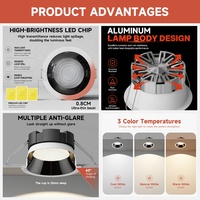 Prix de gros, éclairage commercial, bureau, hôtel, maison, plafonnier encastré LED en aluminium 9W