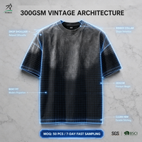 T-shirt RAMAX Heavyweight 300GSM Vintage Architecture Acid Wash Grunge Y2K Streetwear Homme Vente en Gros Personnalisée
