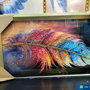Decoración Moderna para Sala de Estar, Pintura de Porcelana de Cristal Abstracta Geométrica con Diseño de Pez, Estilo Semicircular, Arte de Moda de Lujo - Product Image 2