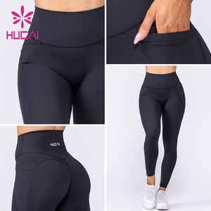 OEM HUCAI Logo personnalisé Patchwork Mesh Taille haute Leggings de yoga pour <span class=keywords><strong>femme</strong></span> Leggings de fitness avec poche - Product Image 3