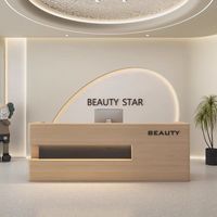 Bureau d'accueil personnalisé en MDF à panneau plat, design minimaliste avec rangement sous le comptoir et éclairage LED doux pour