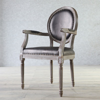 Chaise de salle à manger Warmfeel vintage traditionnelle en chêne vieilli avec accoudoirs, tissu crocodile perlé, bois massif, mobilier écologique pour la maison