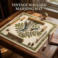 Tapis de Mahjong Américain Imprimé Canard Colvert Rétro et Châtaignes, Antidérapant, Réduction du Bruit, Imperméable, Tapis de Jeu de Chasse, Vente en Gros