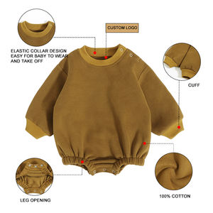 Precios baratos al por mayor 100% algodón primavera otoño manga larga Color sólido ropa infantil con botón a presión bebé invierno mameluco - Product Image 2