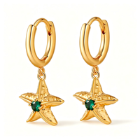 Boucles d'oreilles clous en alliage de cuivre plaqué or 18 carats, thème océan, animaux marins variés, zircon, cadeau tendance pour femme