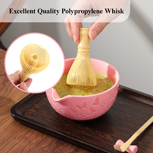 7-Piece Japanese Matcha <b>Tea</b> <b>Set</b> Pink Ceramic Bowl with Butterfly Design and PP Whisk for Traditional <b>Tea</b> Ceremony - Product Image 2