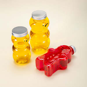 Personalizable 350ml 500ml Botellas de agua para mascotas Tapa de aluminio Forma de oso lindo Botellas de jugo de fruta de plástico - Product Image 1