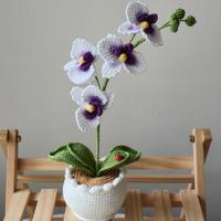 Exquises orchidées papillon artificielles en crochet faites à la main en pot – Cadeau idéal pour Pâques et la Fête des Mères, décoration pour la maison et le bureau