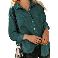 Chemises à col tailleur pour femmes tendance automne 2022, personnalisables, en gros, décontractées, grandes tailles, manches longues, chemisier pour femmes avec poche