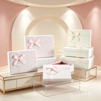 Caja Rectangular de Lujo, Papel Artístico con Patrón en Relieve y Bronceado, Caja Premium de 3 Piezas para Regalo Cosmético con Lazo de Cinta, Caja de Embalaje para Regalo