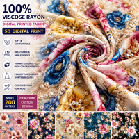 Tissu Challis en Rayonne à Impression Numérique Personnalisée, 100% Viscose, Textile Tissé, Fournisseur OEM ODM de Tissus pour Vêtements de Mode à Faible MOQ