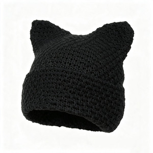 HZM-26288 <span class=keywords><strong>Bonnet</strong></span> rayé pour <span class=keywords><strong>femme</strong></span> avec cornes de diable, <span class=keywords><strong>bonnet</strong></span> chaud d'hiver de couleur unie, <span class=keywords><strong>bonnet</strong></span> tricoté mignon avec oreilles de chat pour l'automne - Product Image 6