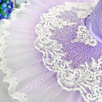 Tutu de ballet professionnel T2094 pour filles, lavande, en tulle rigide blanc avec dentelle, idéal pour la scène, personnalisation acceptée