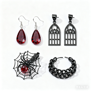 आधुनिक शैली हस्तनिर्मित ज्यामितीय हेलोवेन गोथिक अनुकूलित प्राचीन चांदी काले रंग थोक फैशन गहने - Product Image 3