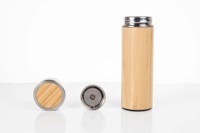 Botol minum termos kayu stainless steel berinsulasi khusus dengan infuser teh dari bambu