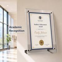 Cadre vertical en acrylique pour certificats de récompenses de bureau |   Support de présentation de diplôme transparent moderne, porte-plaque