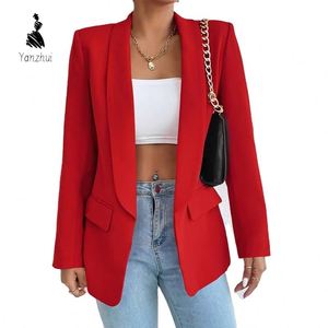 Blazer décontracté YZ pour <span class=keywords><strong>femme</strong></span>, col à revers, devant ouvert, coupe ajustée, couleur unie, collection printemps-automne - Product Image 1